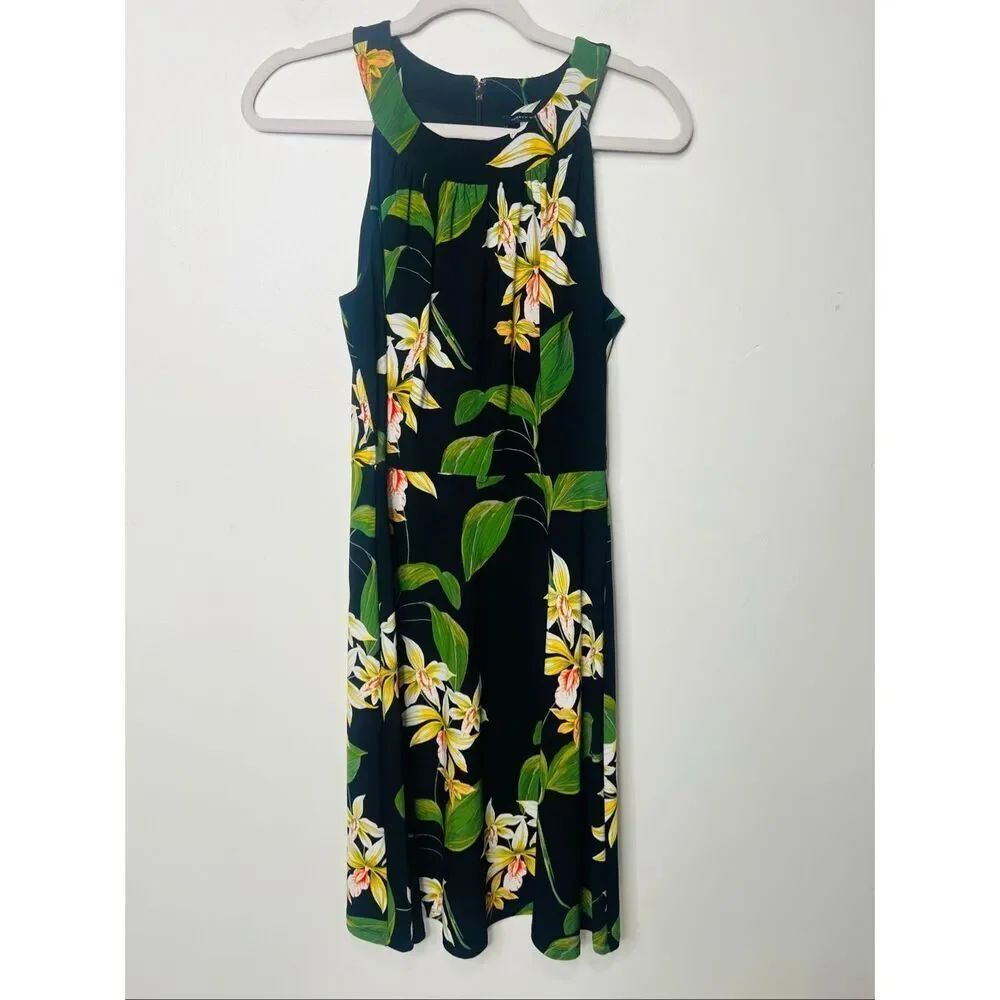 Tommy HIlfiger Black Tropical Leaf Floral Dress Sz 4
